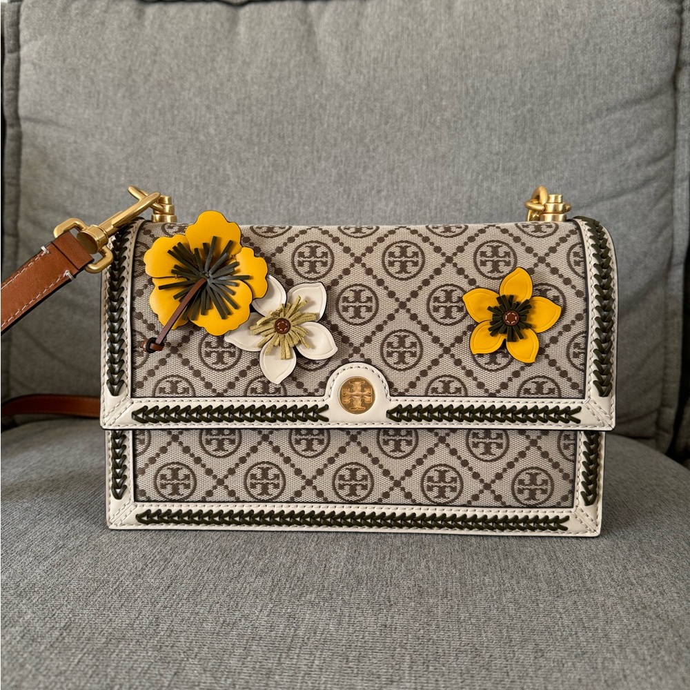 Tory Burch Women's T Monogram Braided Floral Shoulder Bag